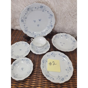Antique Johann Haviland Blue Garland China, 7 Piece Place Setting (#2)