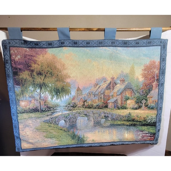 Thomas Kinkade Tapestry, Cobblestone Bridge, 35 x 26