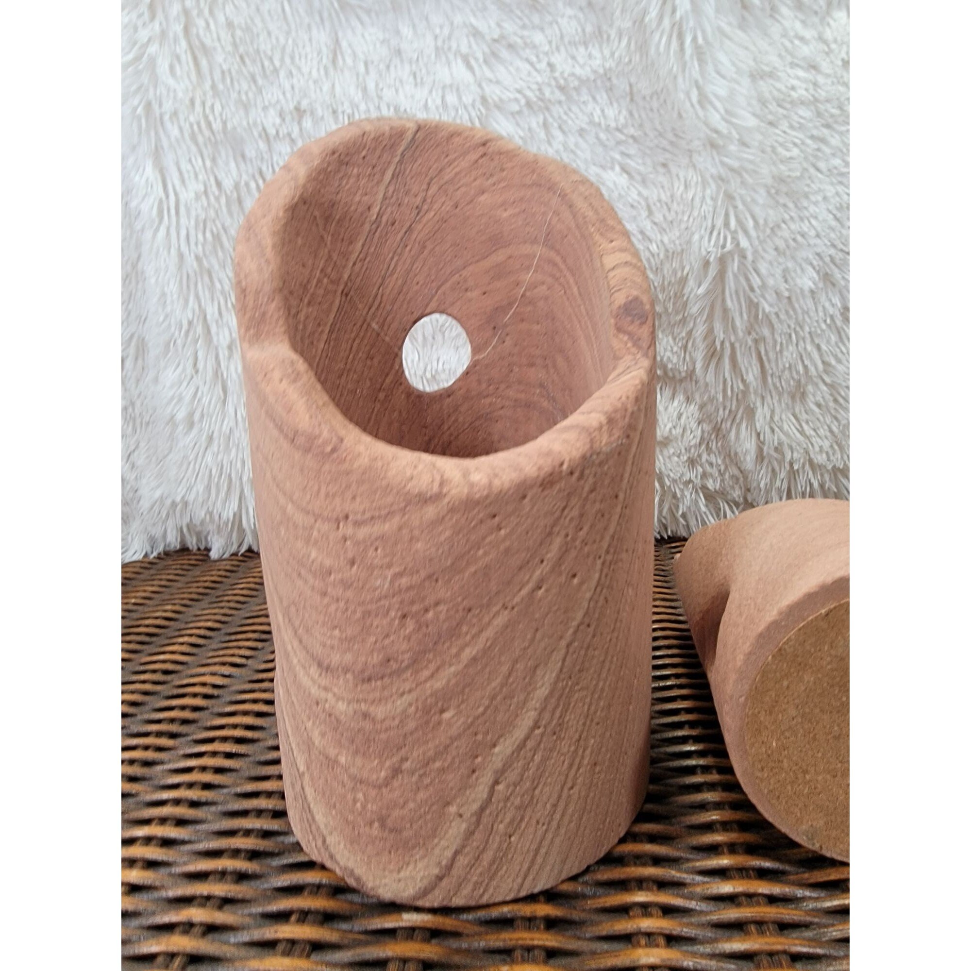 Uma Sandstone Candleholder Tan Large