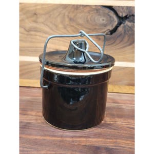 Vintage Brown Glazed Stoneware Cheese Crock with Clamp Lid