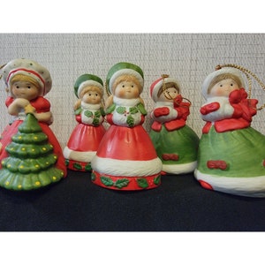 Bisque Christmas Bells, Set of 6, 2 Sets Available