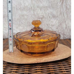 Vintage Fostoria Coin Glass Amber Candy Dish w/ Lid
