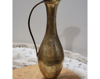 Vintage Mid Century Etched Brass Vase