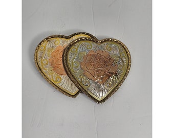 Vintage Double Heart Silver, Copper, Brass Belt Buckle, Made in the USA
