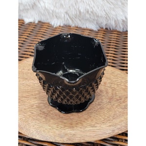Vintage Black Indiana Glass Diamond Point Textured Tiara Taper Votive Candle Holder