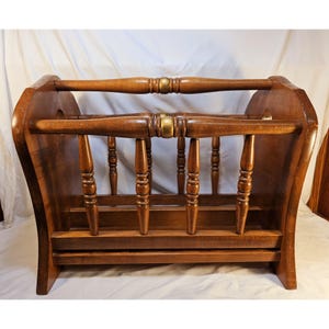 Vintage Solid Wood Magazine Rack, Hand Painted