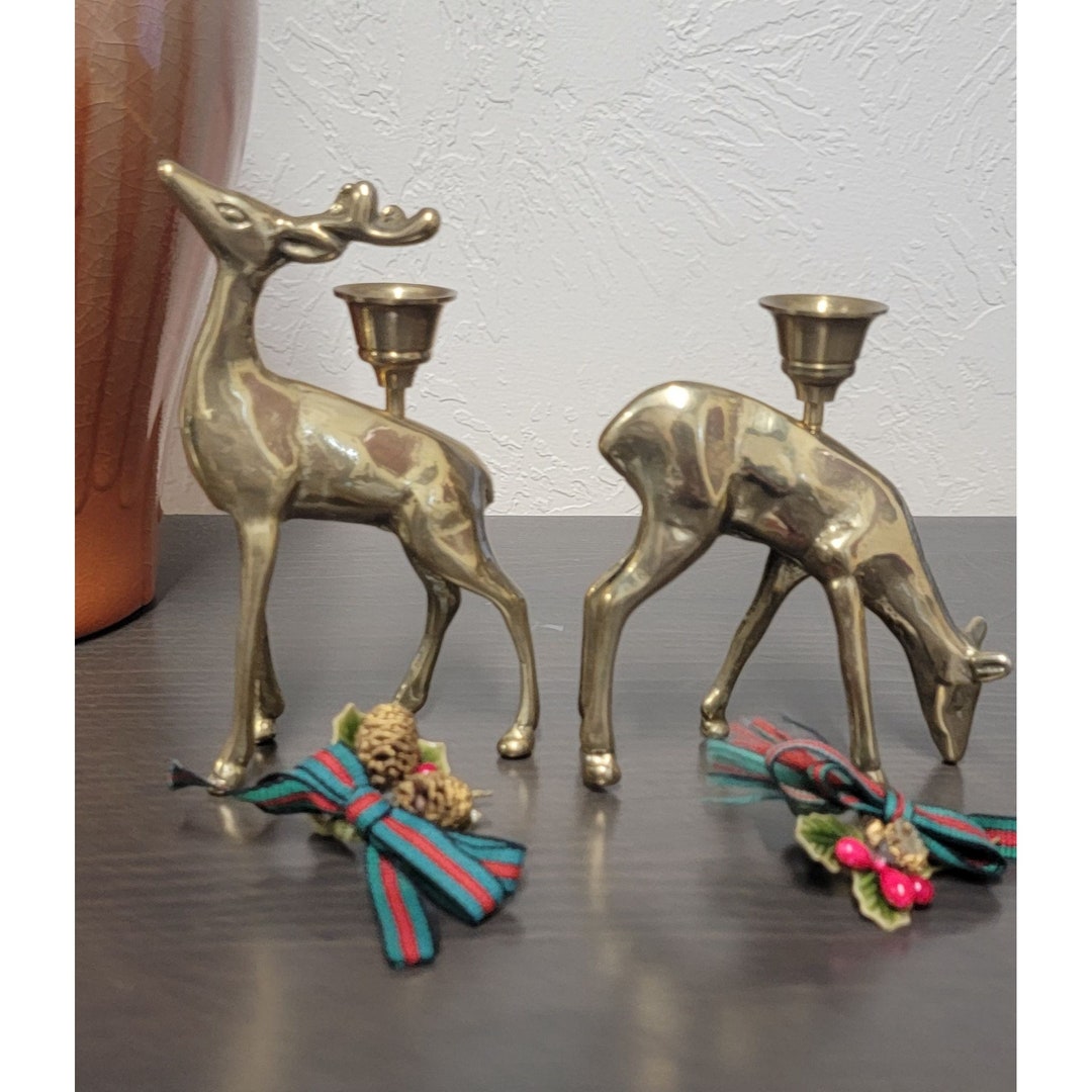 Set of Two Brass Deer/elk Candle Holders Etsy