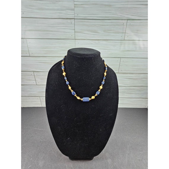Vintage Worthington Gold Tone and Blue Beads 18" … - image 1