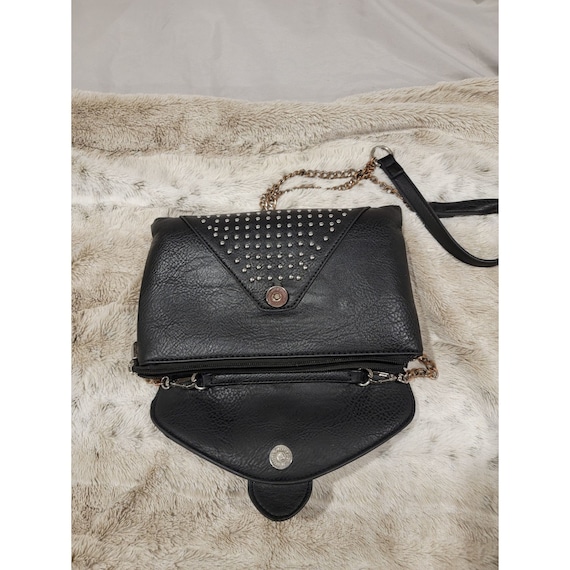 Vintage Black Leather Clutch with Long Chain Shou… - image 1