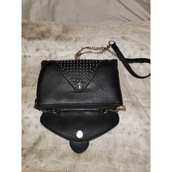 Vintage Black Leather Clutch with Long Chain Shou… - image 3