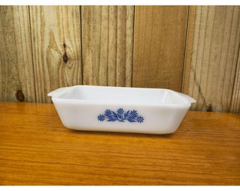 Vintage Anchor Hocking Fire King Blue Cornflower Loaf Pan, Model