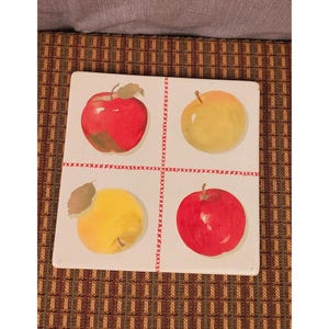 1990s Hallmark Jan Karon Mitford Ceramic Tile Hot Plate With Apple Design 6x6 Inches