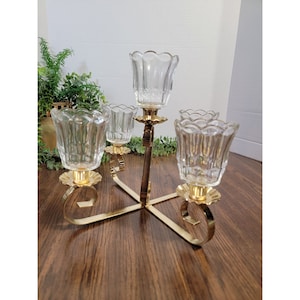 Metal Tea Light Sconce Stand and 5 Glass Tea Light Holders