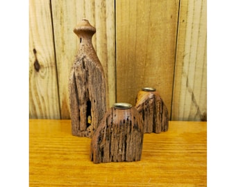 Collection of 3 Unique Vintage Rustic Live Edge Candle Holders