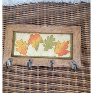 Wooden Key Holder with Quilted Fall Leaf Design, Signed
