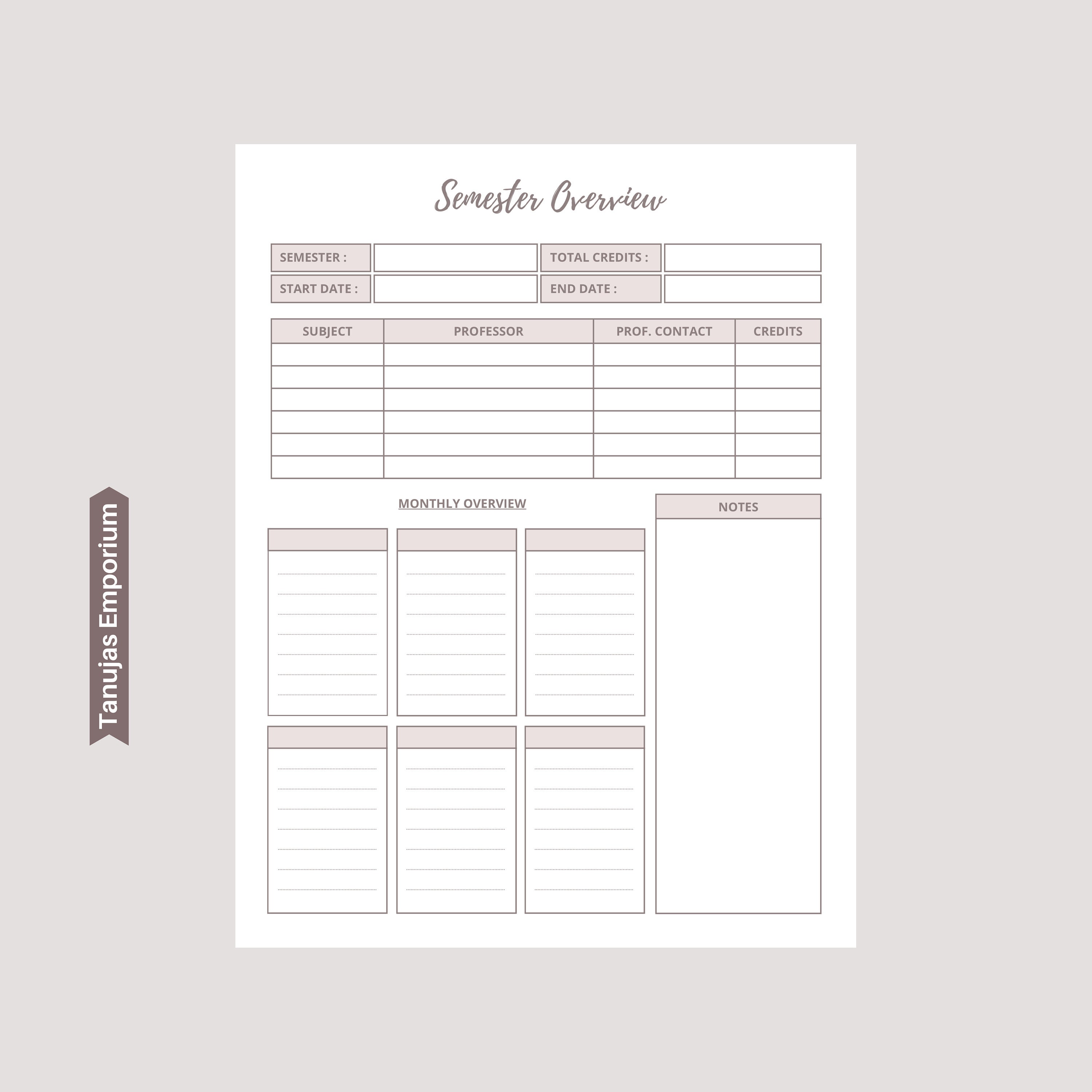 Semester Overview Printable Semester Planner - Etsy