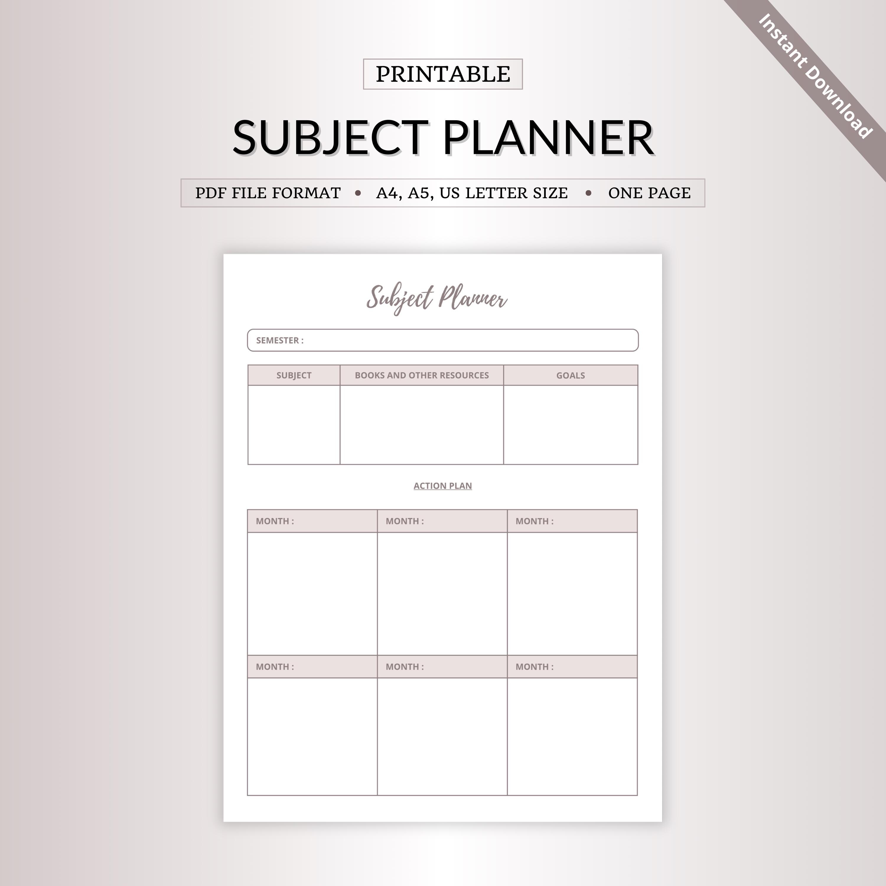 Printable Subject Planner - Etsy