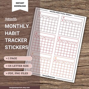 Printable Monthly Habit Tracker Stickers | Monthly Habit Tracker Stickers  Instant Download