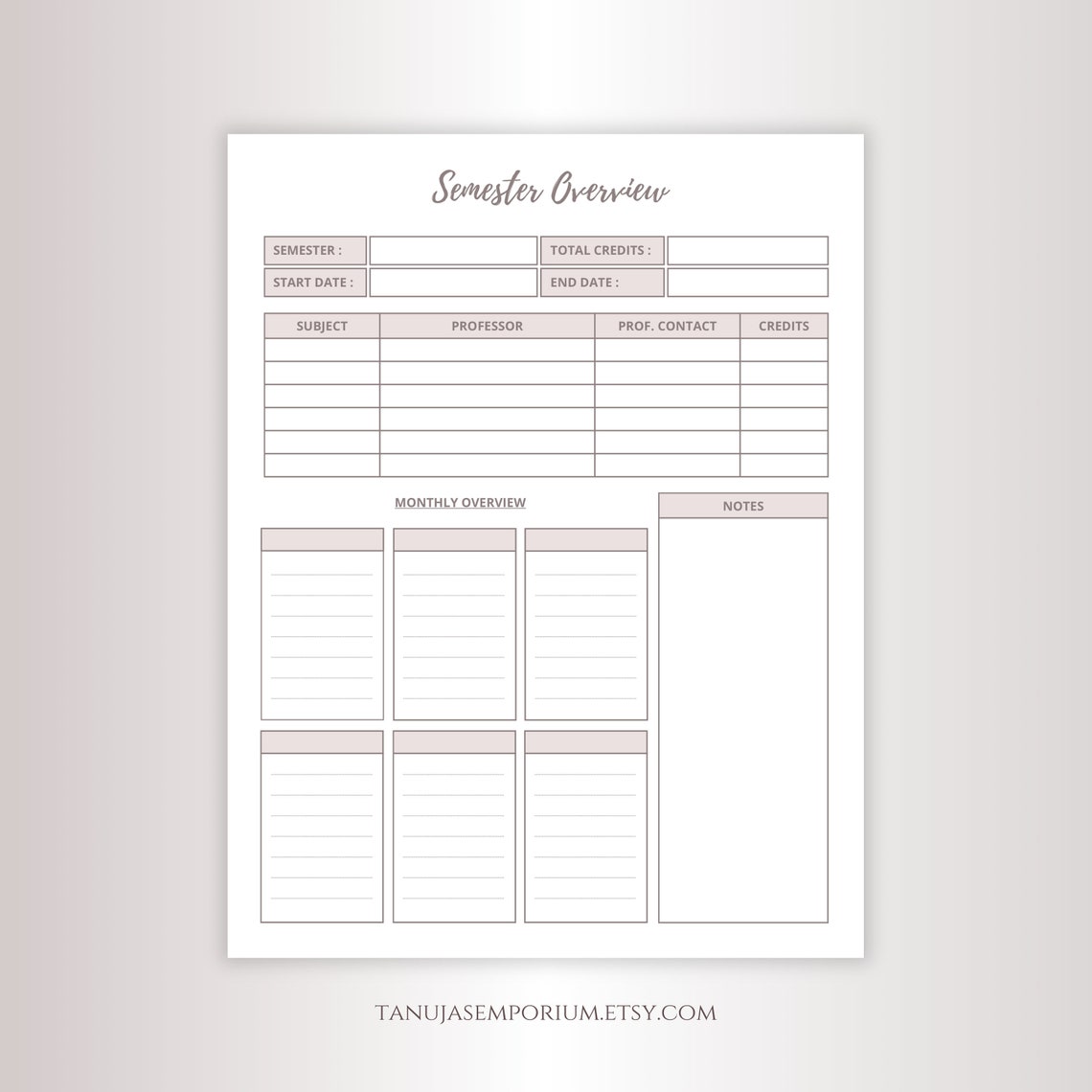 Semester Overview.pdf Semester Overview | Printable Semester Planner - Etsy