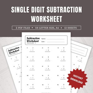 Printable Subtraction Worksheet | 12 Single Digit Subtraction Worksheet