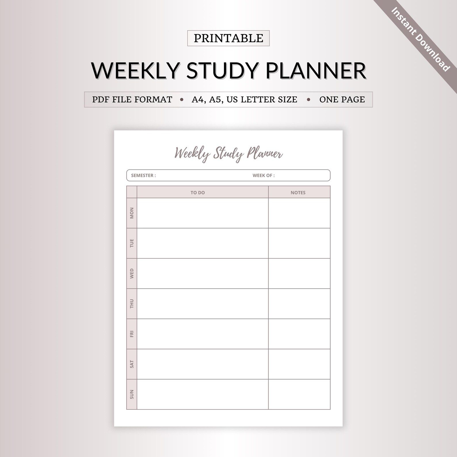 Weekly Study Planner Printable - Etsy