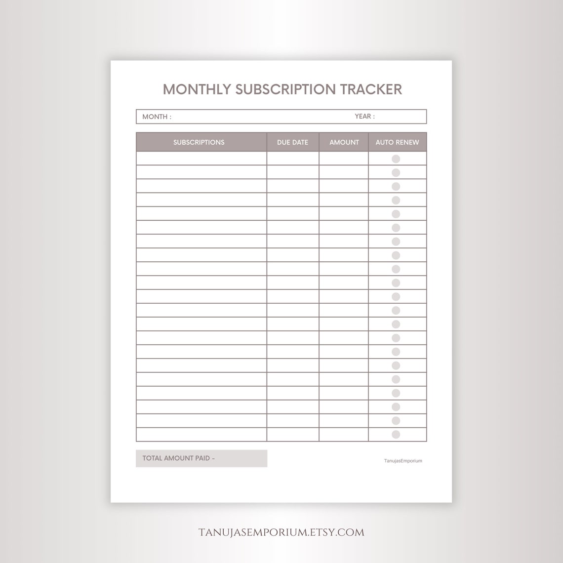 Monthly Subscription Tracker | Printable Subscriptions Tracker - Etsy