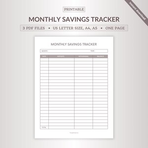 Printable Monthly Savings Tracker