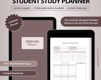 Student Study Planner pdf | Student Planner Digital | Undated Student study planner Digital