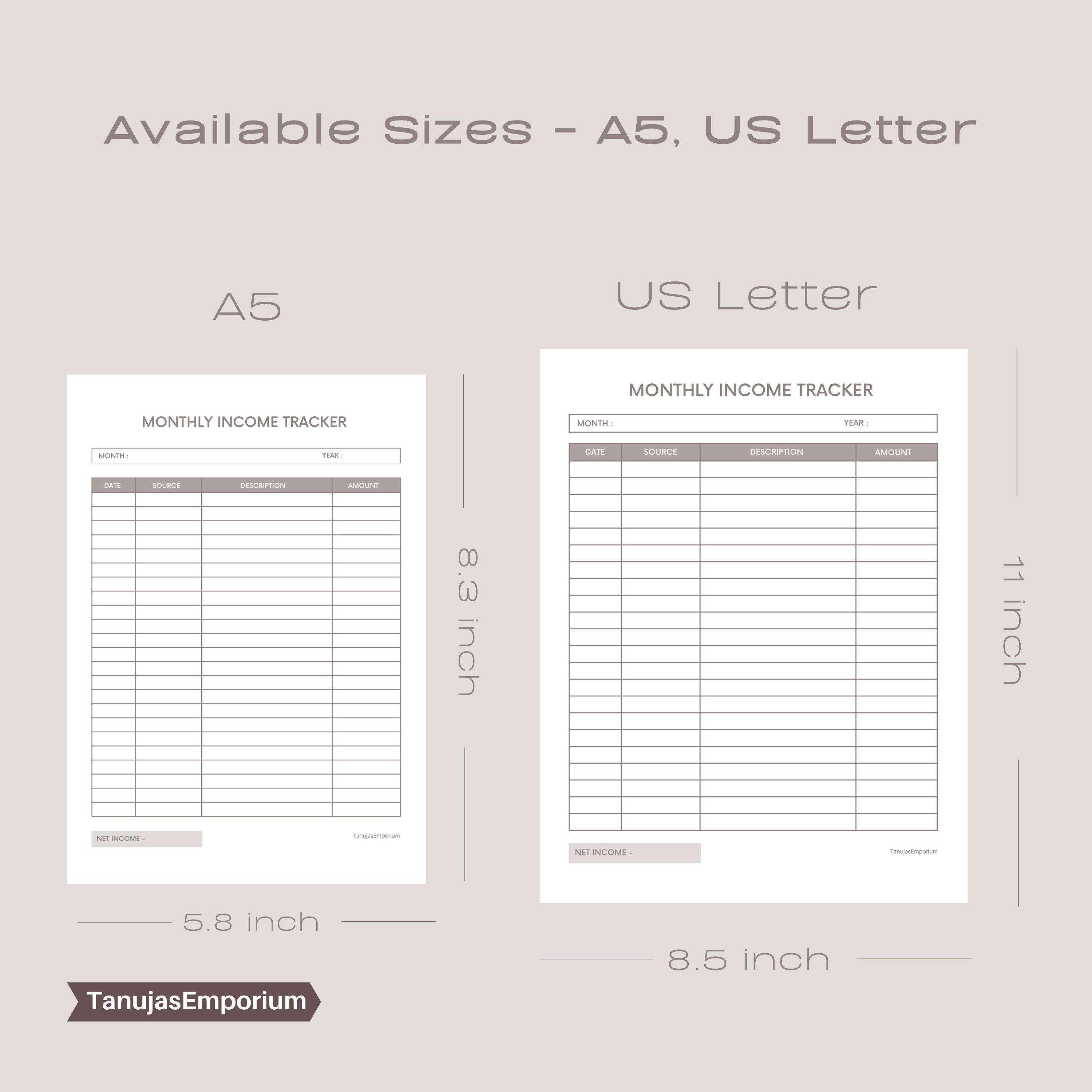 Printable Monthly Income Tracker - Etsy