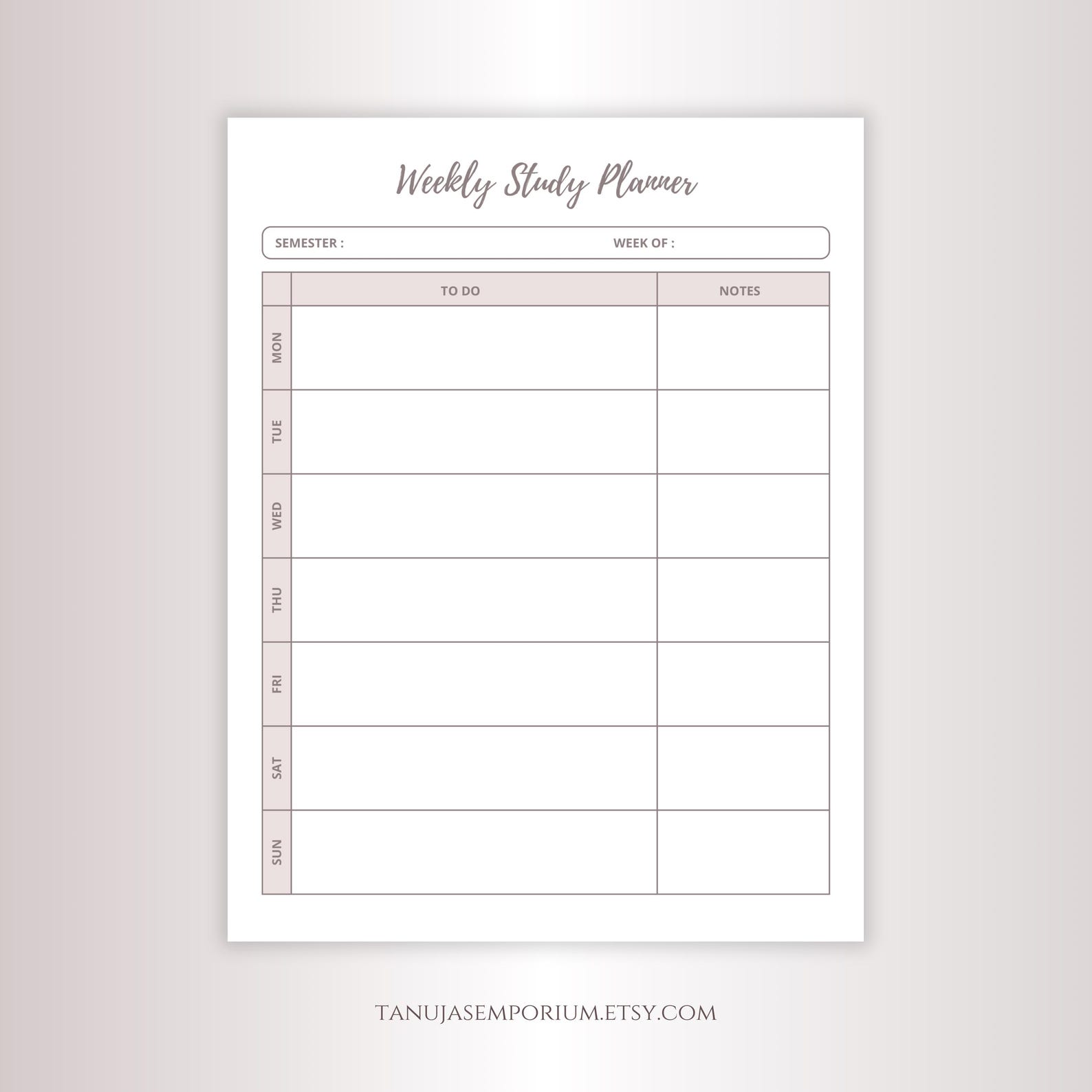 Weekly Study Planner Printable - Etsy