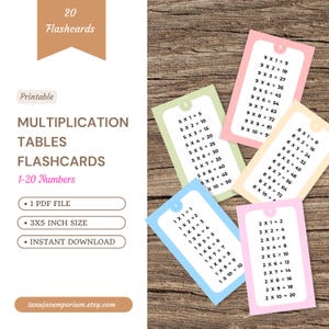 Printable 1-20 Multiplication Tables Flashcards