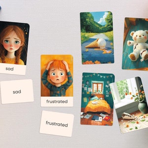 20 emoties + 25 situaties, montessori-flashcards, driedelige kaarten met gebeurtenissen en scenario's uit het echte leven, mix en match emotiespel