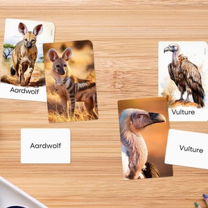 22 Savanna Animals Montessori Flashcards, Three Part Cards, Feature Real Animal Images, Homeschool, Matching, Montessori Materials Printable