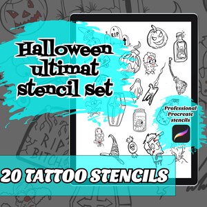 20 Halloween Tattoo Stempel für Procreate • Profesionale Schablonen für Ipad und Ipad Pro • Einfach zu bedienen •