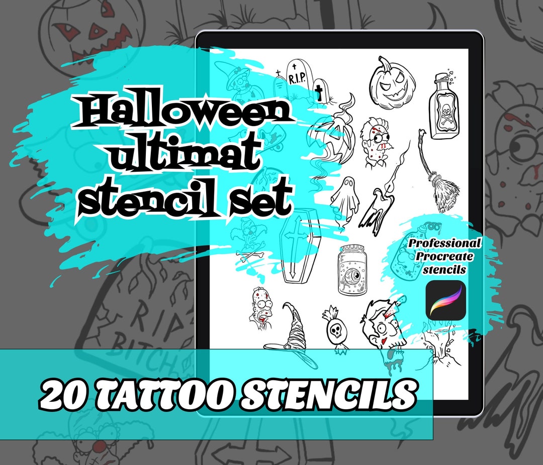 20 Halloween Tattoo Stamps for Procreate • Profesional Stencils for ...