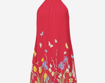 Spring Field Damen Neckholder Kleid - Rot - 100% Viskose - Perfektes Sommerkleid