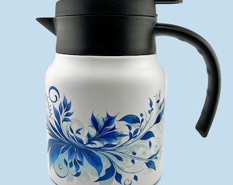 In Stock in den USA! Blau wirbelt Blumen-Kaffee / Teekanne 32oz -Edelstahl - Isoliert