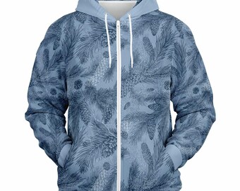 Blau Fichte Design Zip Hoodie Weiche Baumwollmischung Unisex Wear-Hellblau