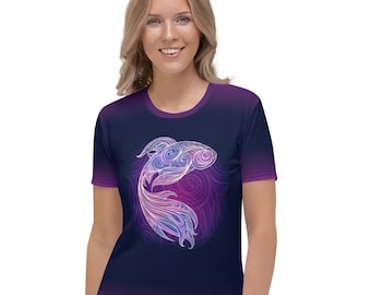 Lila Koi Fisch T-Shirt: Asiatisch Kunst Frauen T-Shirt
