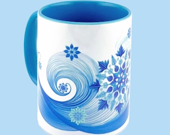 Snowflake Swirl Kaffeetasse - Winterferien aus Keramik, blaue Innenausstattung (11 Unzen)