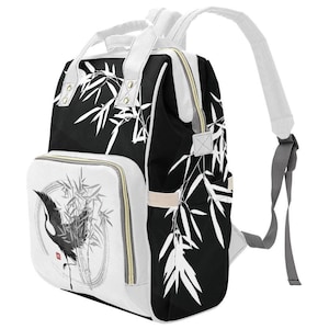 Crane & Bamboo Rucksack/Windeltasche - Mehrere Taschen und Fächer - Reiserucksack - Mehrzweckrucksack - Asiatisches Design