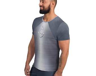 Herren Silver Anchor Print Athletisch T-Shirt: Feuchtigkeitsableitende Gym Activewear