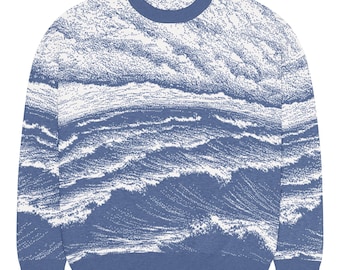 Stormy Sea Denim Blue Entspannter Rundhalspullover: Unisex-Baumwollmischung