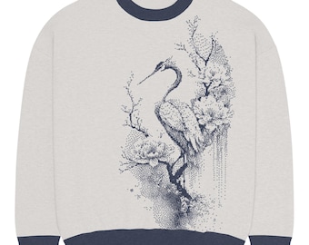 Crane Navy Relaxed Rundhalspullover: Unisex-Baumwollmischung