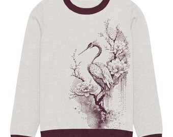 Kran Burgund Rundhalsausschnitt Pullover: Unisex Baumwollmischung