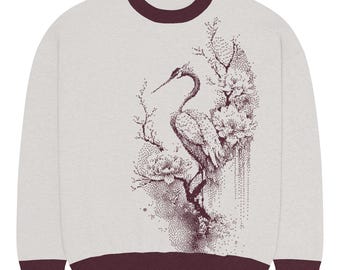 Kran Burgund entspannt Rundhalsausschnitt Pullover: Unisex Baumwollmischung
