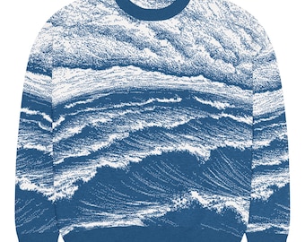 Stormy Sea Yale Blau Entspannter Rundhalspullover: Unisex-Baumwollmischung