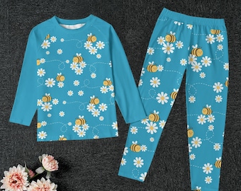 Bees & Daisies Kinderschlafanzug Set - hellblau
