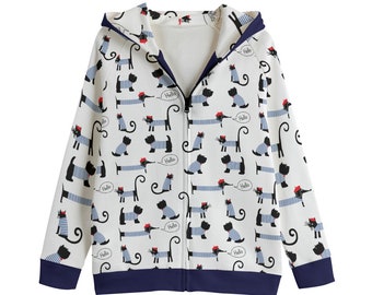 Cotton Kid's Marine Cats and Dogs Zip Up Hoodie | 310GSM