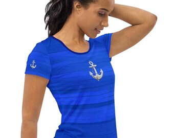 Anchor Blue Athletic T-Shirt - Damen Sport Mesh, Vier-Wege-Stretch